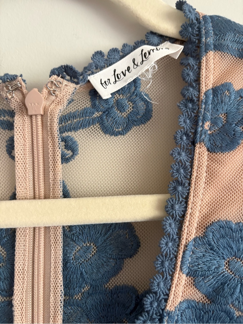 For Love & Lemons Nude Maxi Dress with Blue Floral Embroidery - Picture 3 of 4